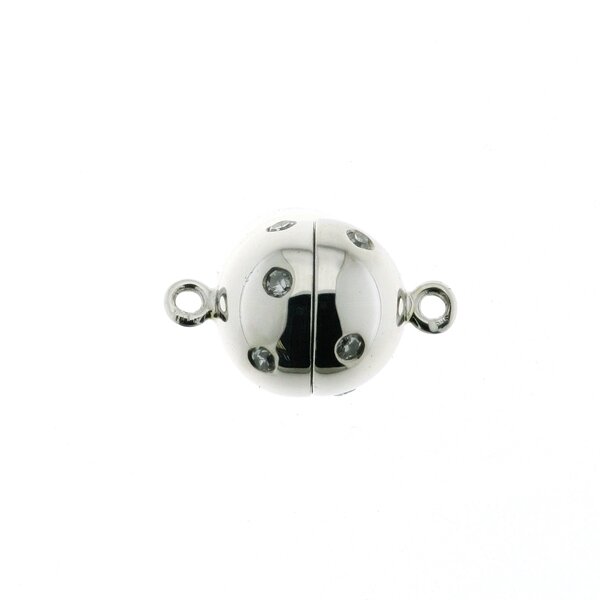 Magnetic ball clasp with diamonds, shiny, 12 mm