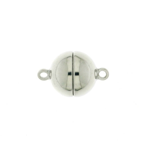 Silver magnetic ball clasp, shiny, 9 mm
