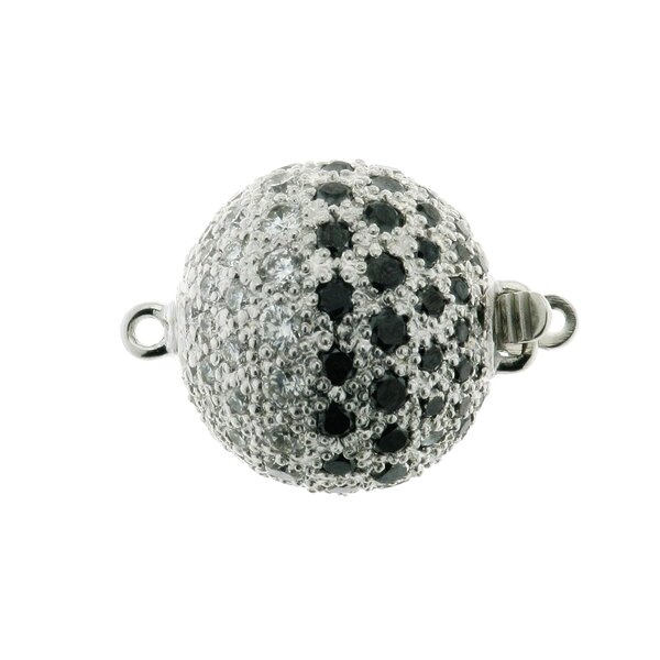 Pav&eacute;e ball clasp, black and white diamonds,  14 mm