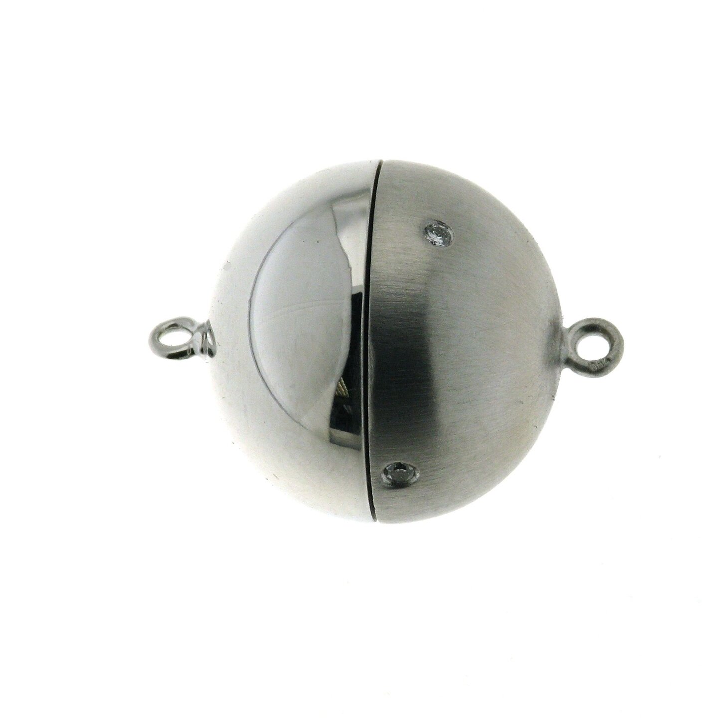 Magnetic ball clasp,smooth matt with diamonds/shiny, 8 mm