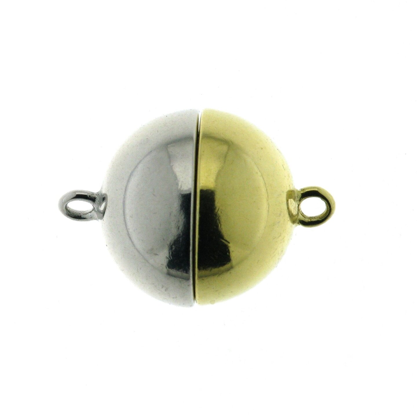 Silver magnetic ball clasp, two tone, shiny, 14 mm