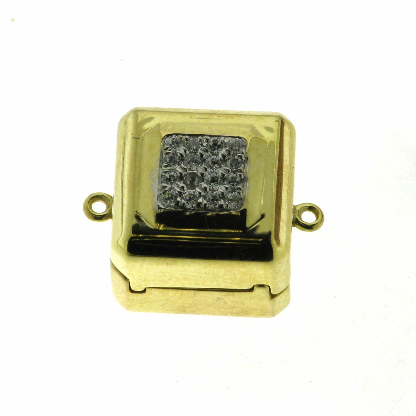 Magnetic clasp, cube shape with cubic zirconia, two tone