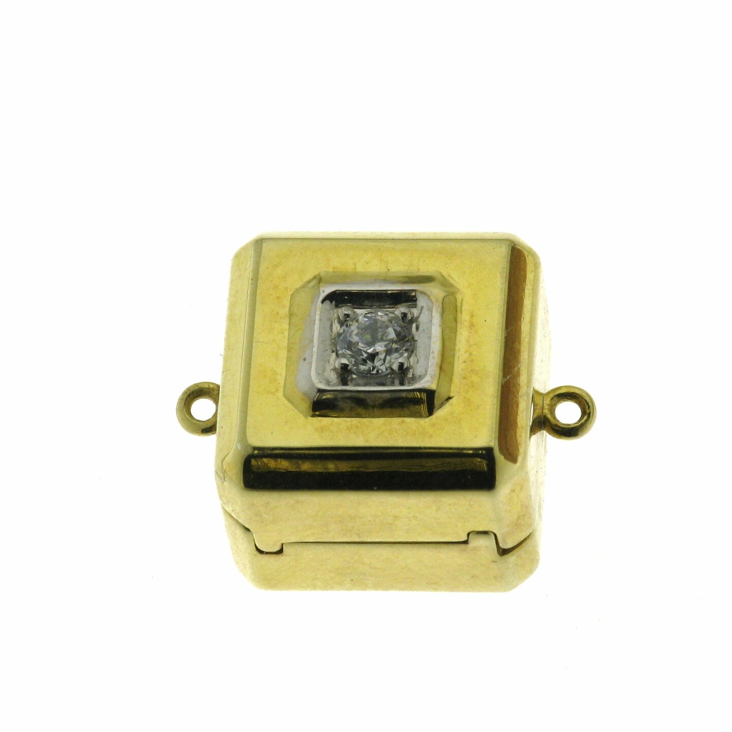 Magnetic clasp, cube shape with cubic zirconia, two tone